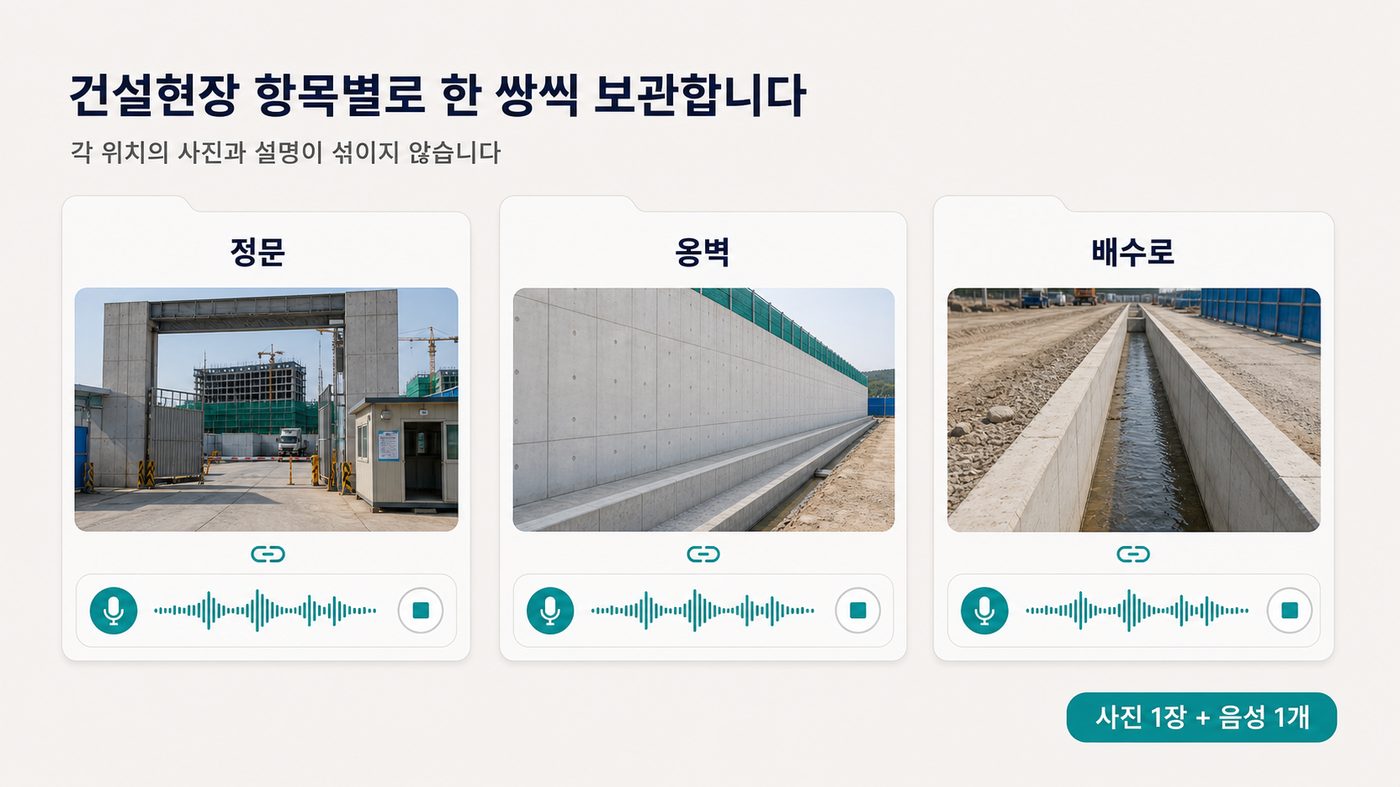항목별로 사진 1장과 음성 1개를 한 쌍으로 보관